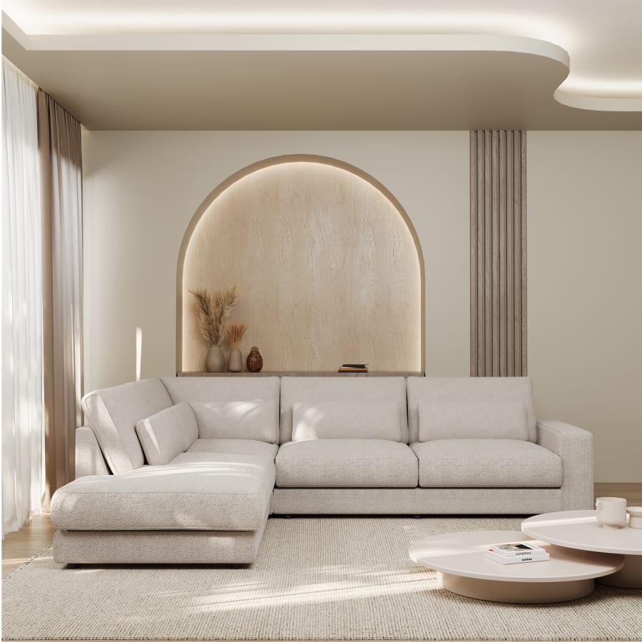 Canapé d'angle en tissu beige - Angle gauche